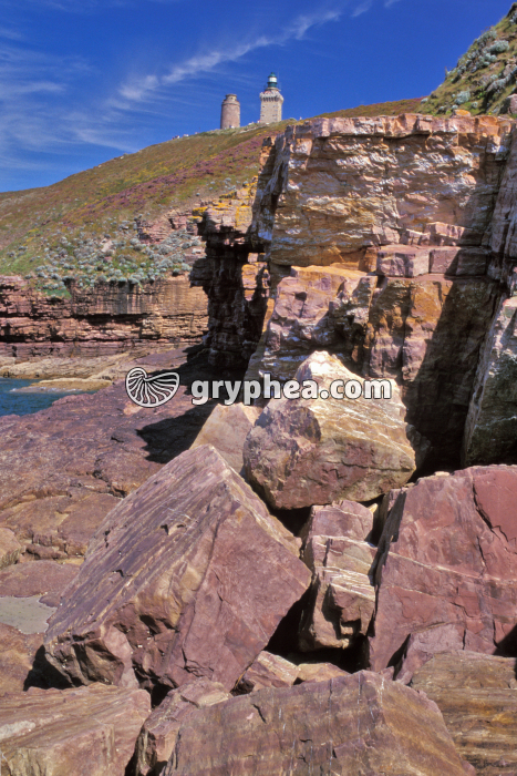 Cap Fréhel - blocs de grès rose détachés par l'érosion marine - gryphea.com